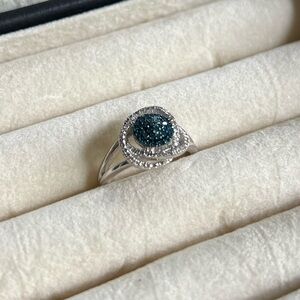 Blue & White Diamond Rhodium Over Sterling Silver 🩵🩶 Cluster Ring